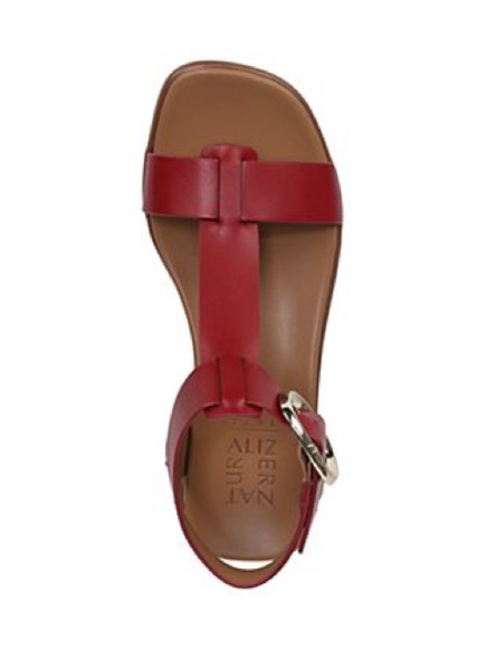 Brandy Leather Big Buckle Hardware T-Strap Ankle Wrap Sandals - Picture 2 of 5